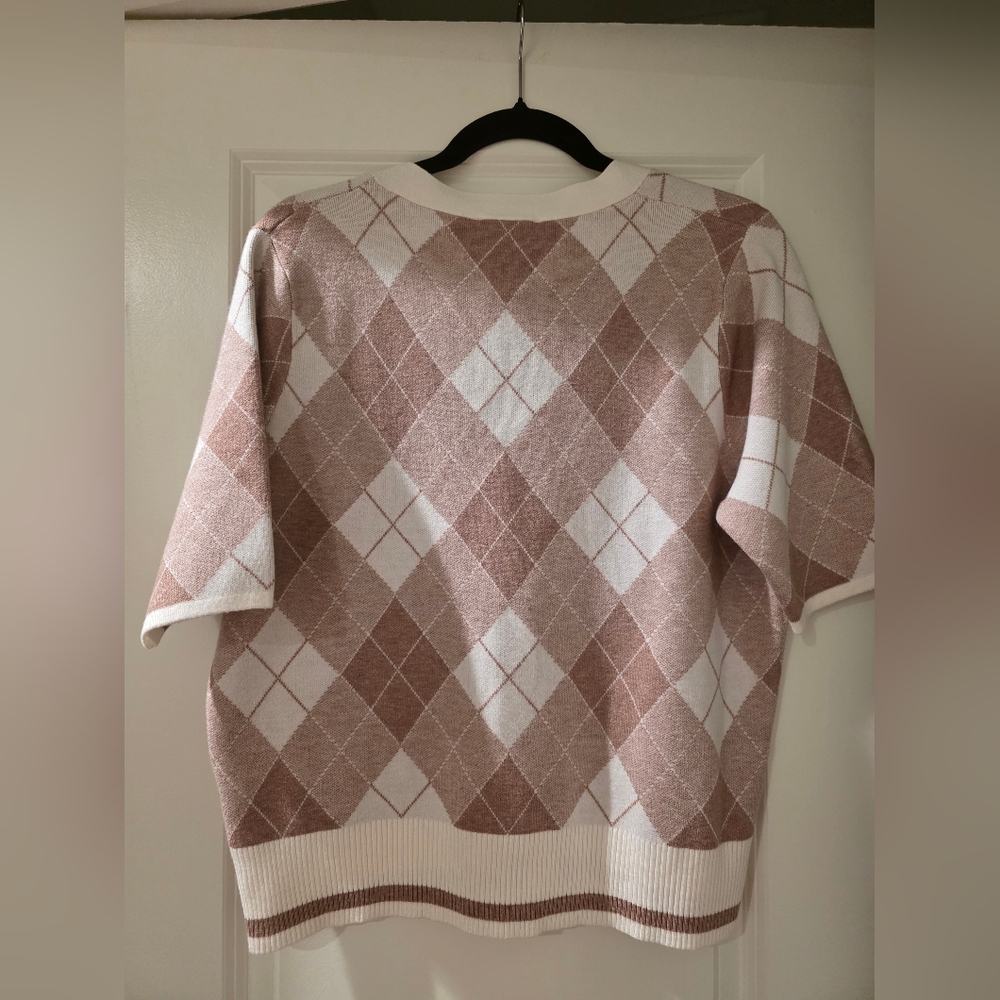 Women's Sioni Heather Salmon/Eggshell Argyle Sweater - Picture 2 of 5